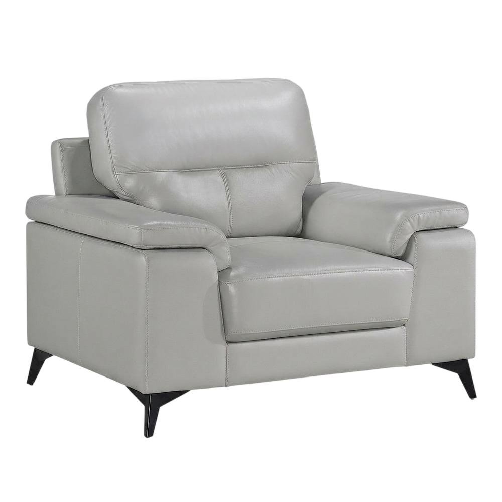 Mischa Leather Accent Chair for Living Room or Bedroom, Silver Gray. Picture 3