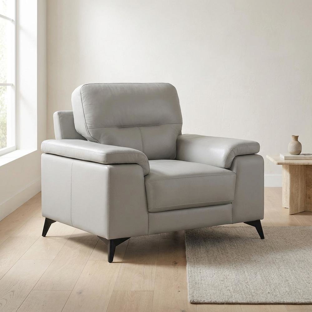 Mischa Leather Accent Chair for Living Room or Bedroom, Silver Gray. Picture 2