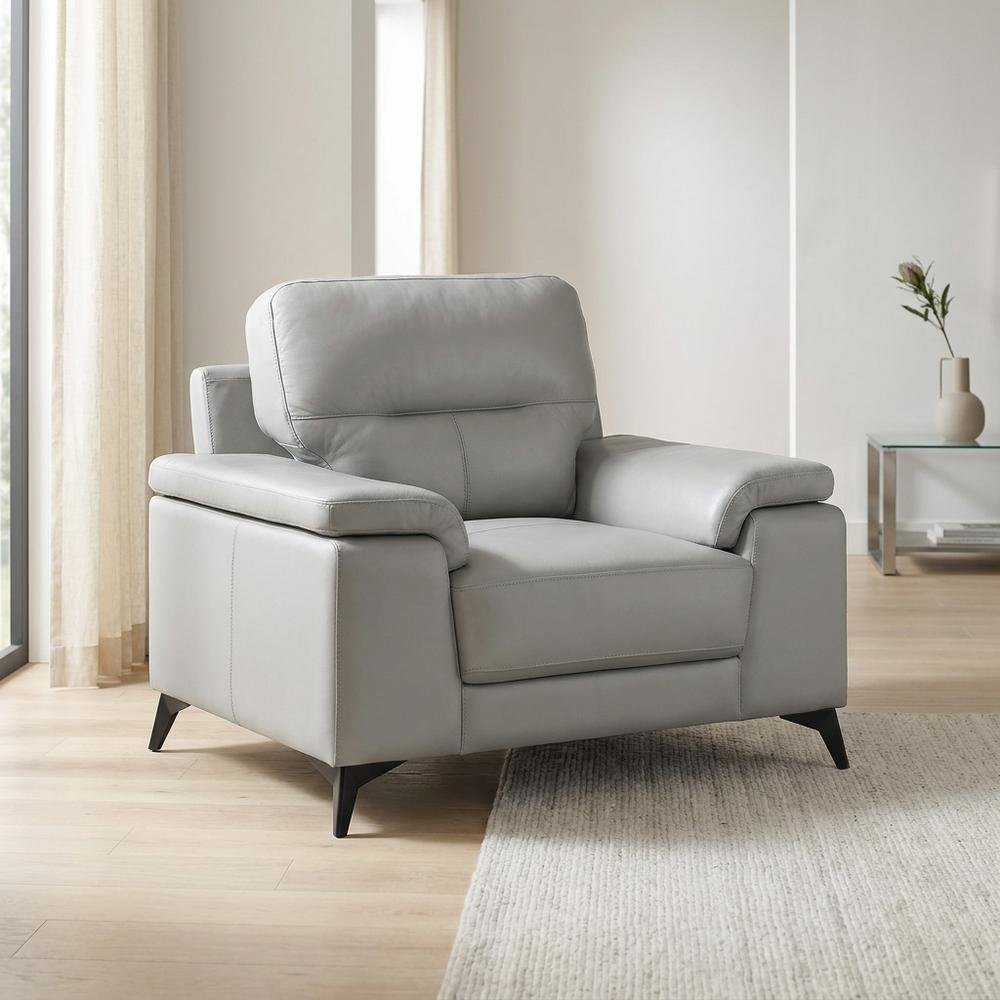 Mischa Leather Accent Chair for Living Room or Bedroom, Silver Gray. Picture 4