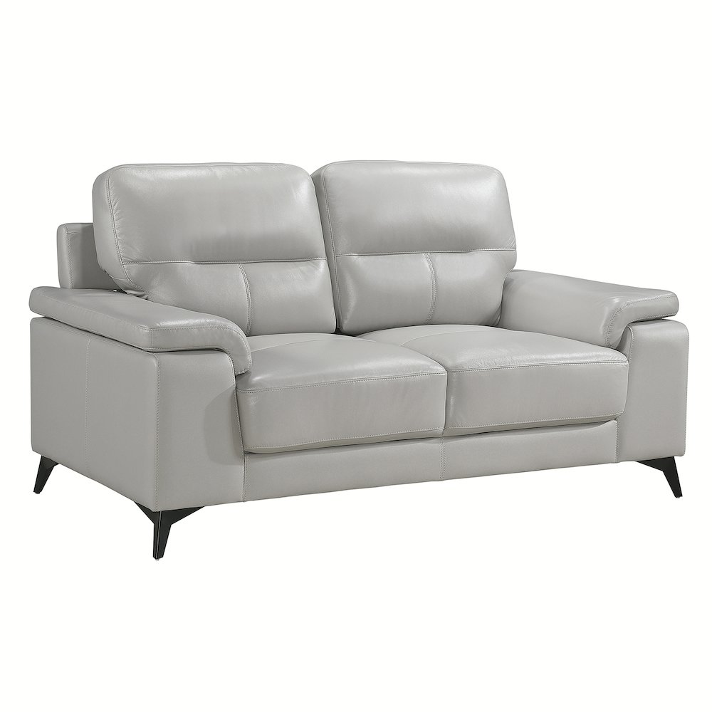 Mischa Leather Love Seat In Silver Gray. Picture 1