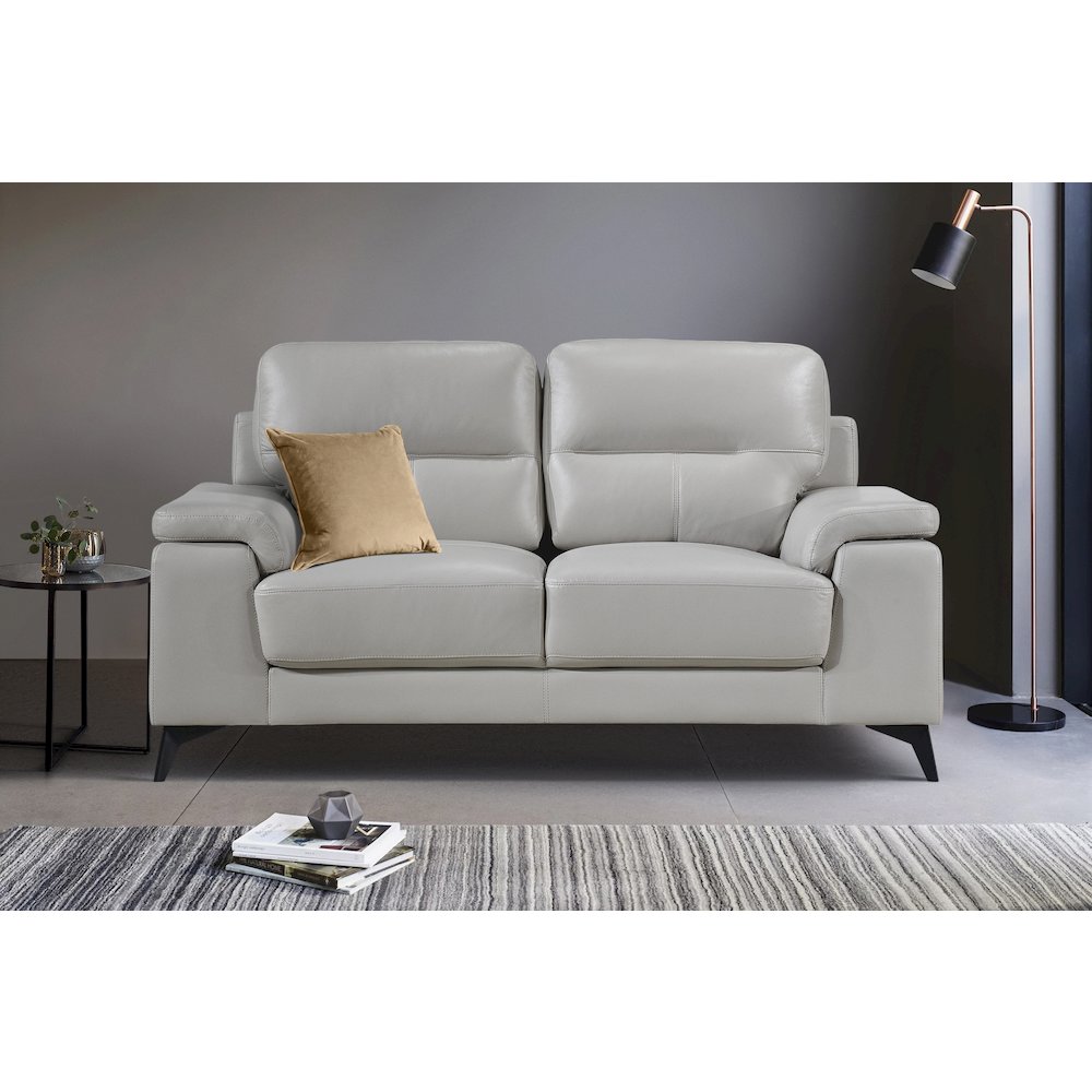 Mischa Leather Love Seat In Silver Gray. Picture 3