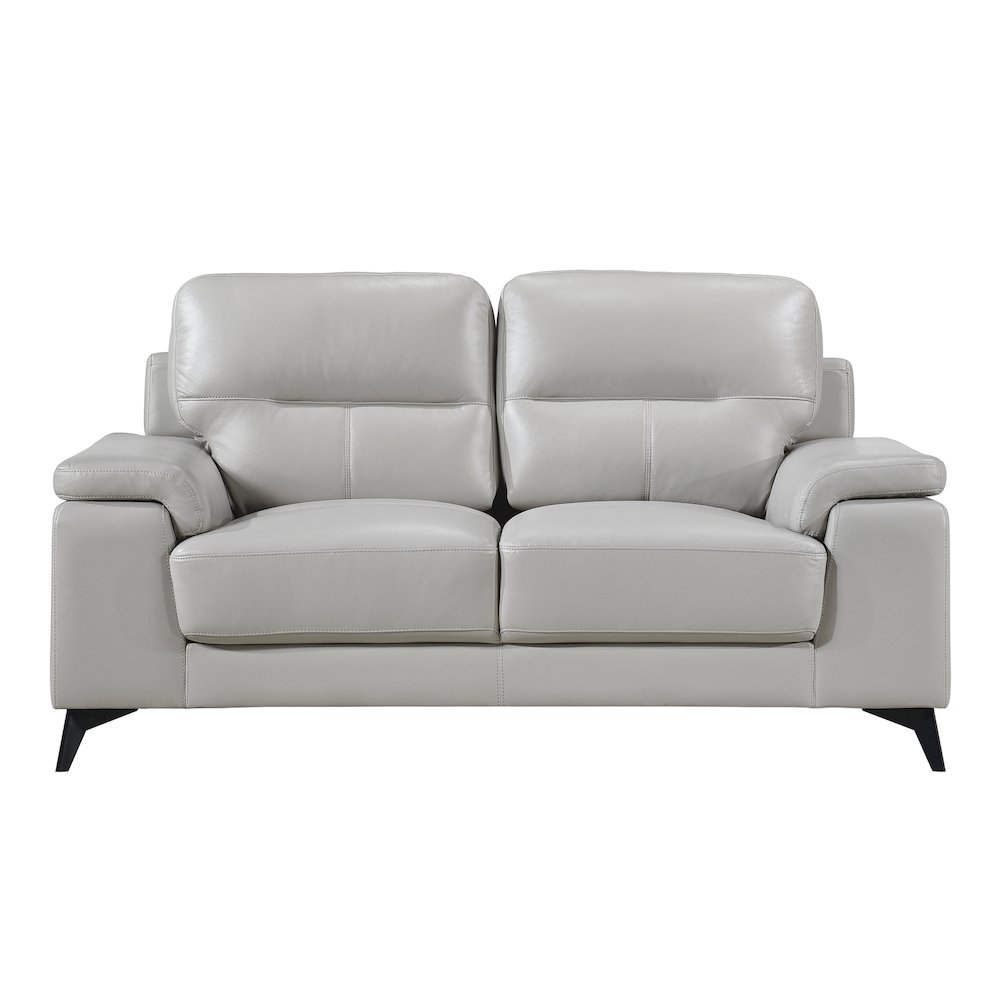 Mischa Leather Love Seat In Silver Gray. Picture 2
