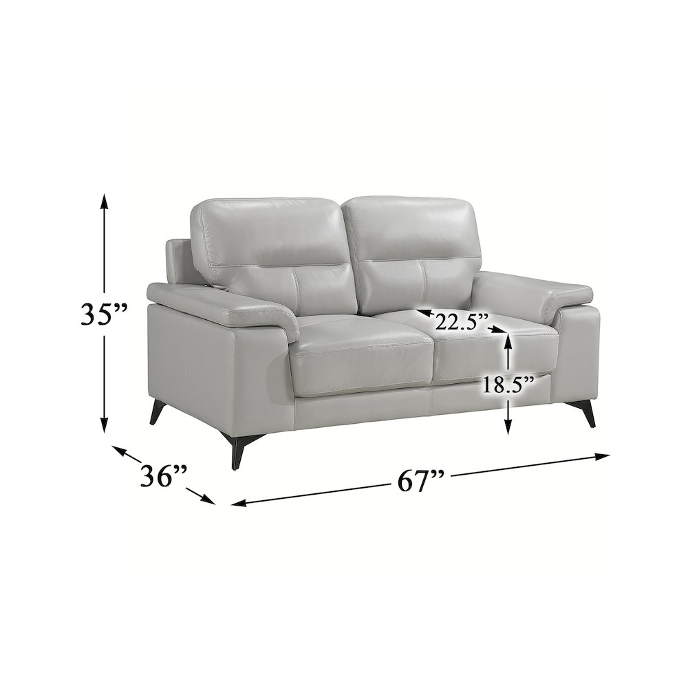 Mischa Leather Love Seat In Silver Gray. Picture 4