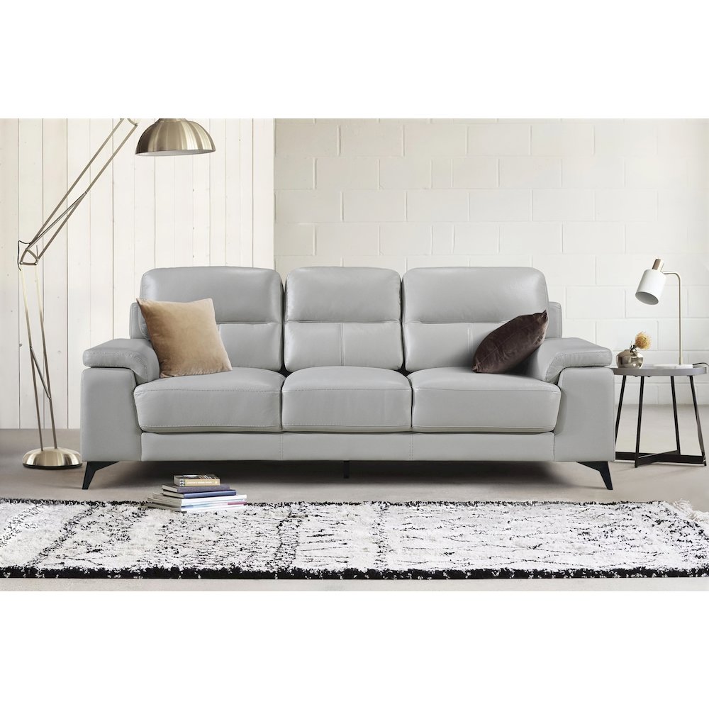 Mischa Leather Sofa In Silver Gray. Picture 3