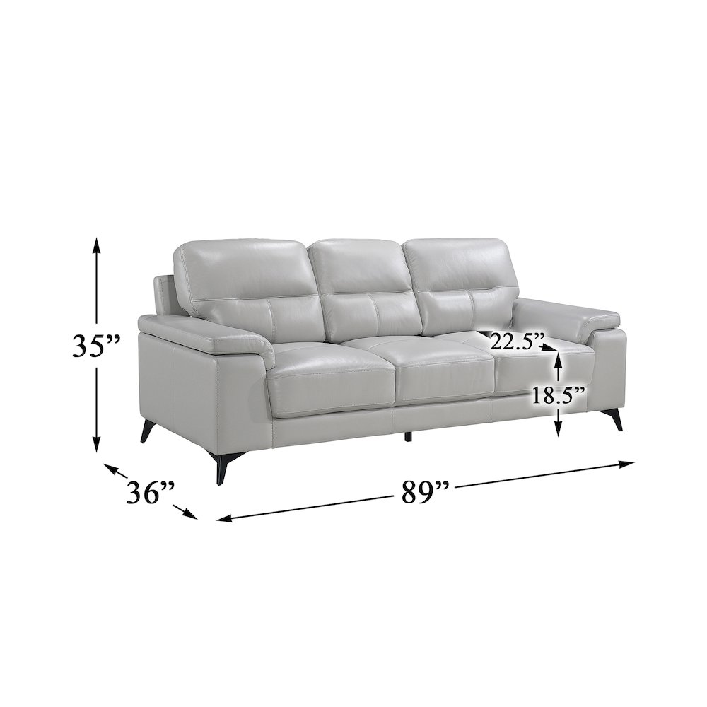 Mischa Leather Sofa In Silver Gray. Picture 4
