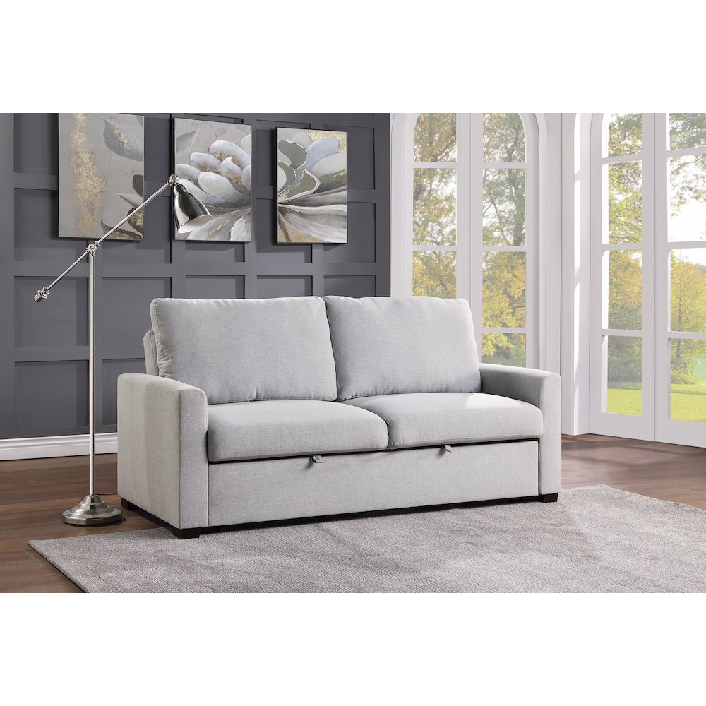 Price Textured Fabric Convertible Studio Sofa With Pull-Out Bed In Gray. Picture 4