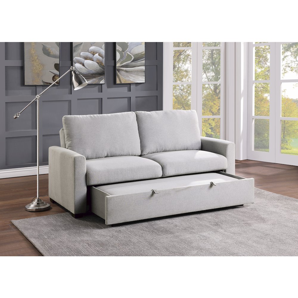 Price Textured Fabric Convertible Studio Sofa With Pull-Out Bed In Gray. Picture 5