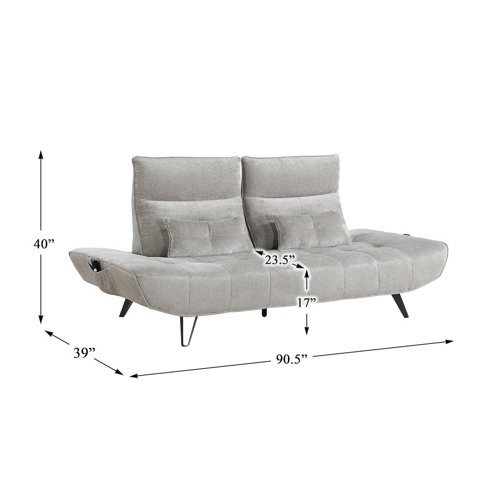 Lexicon Quonsett Chenille Sofa with Power Adjustable Seat Depth in Light Gray. Picture 1