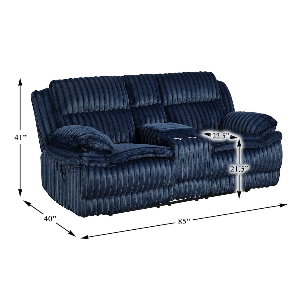 Lexicon Goodland Corduroy Double Reclining Love Seat with Center Console in Blue. Picture 5