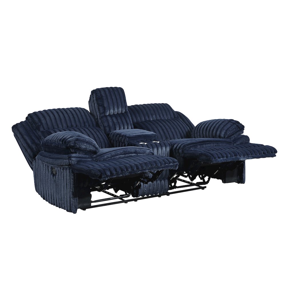 Lexicon Goodland Corduroy Double Reclining Love Seat with Center Console in Blue. Picture 4