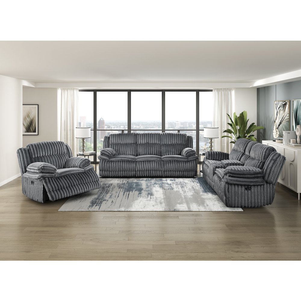 Lexicon Goodland Corduroy Double Reclining Love Seat in Dark Gray. Picture 2