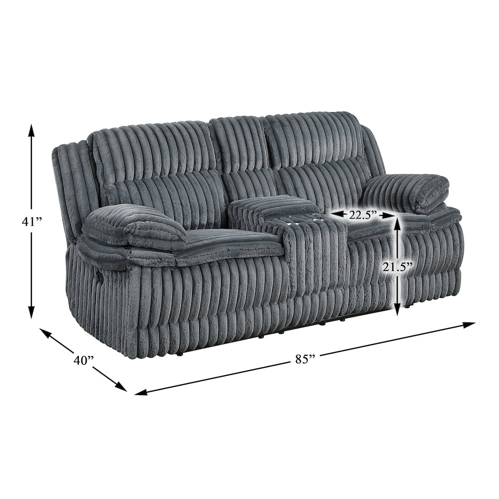 Lexicon Goodland Corduroy Double Reclining Love Seat in Dark Gray. Picture 4