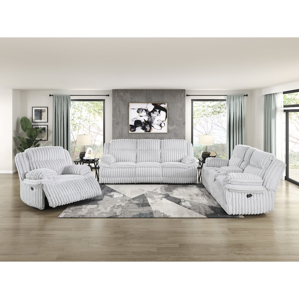 Lexicon Goodland Corduroy Double Reclining Love Seat with Center Console in Gray. Picture 2