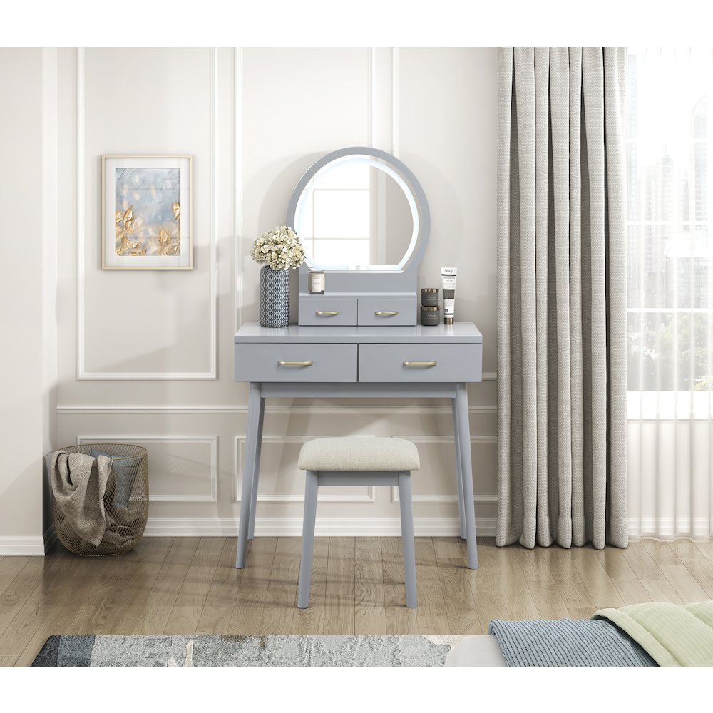 Camilla Acacia Vanity Dresser with Mirror and Stool in Gray. Picture 4