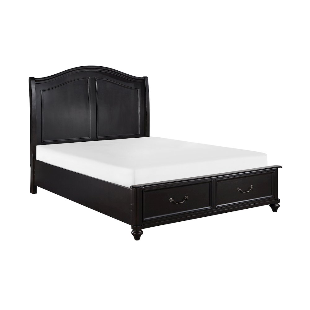 Herman Poplar Queen Platform Bed w Footboard Storage in Charcoal Brown. Picture 1