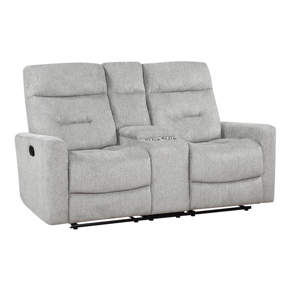 Lyndon Chenille Double Reclining Love Seat With Center Console In Gray. Picture 1