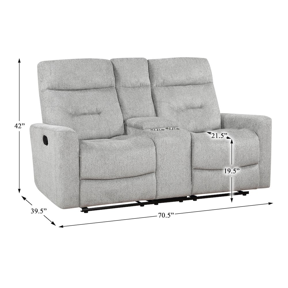 Lyndon Chenille Double Reclining Love Seat With Center Console In Gray. Picture 5