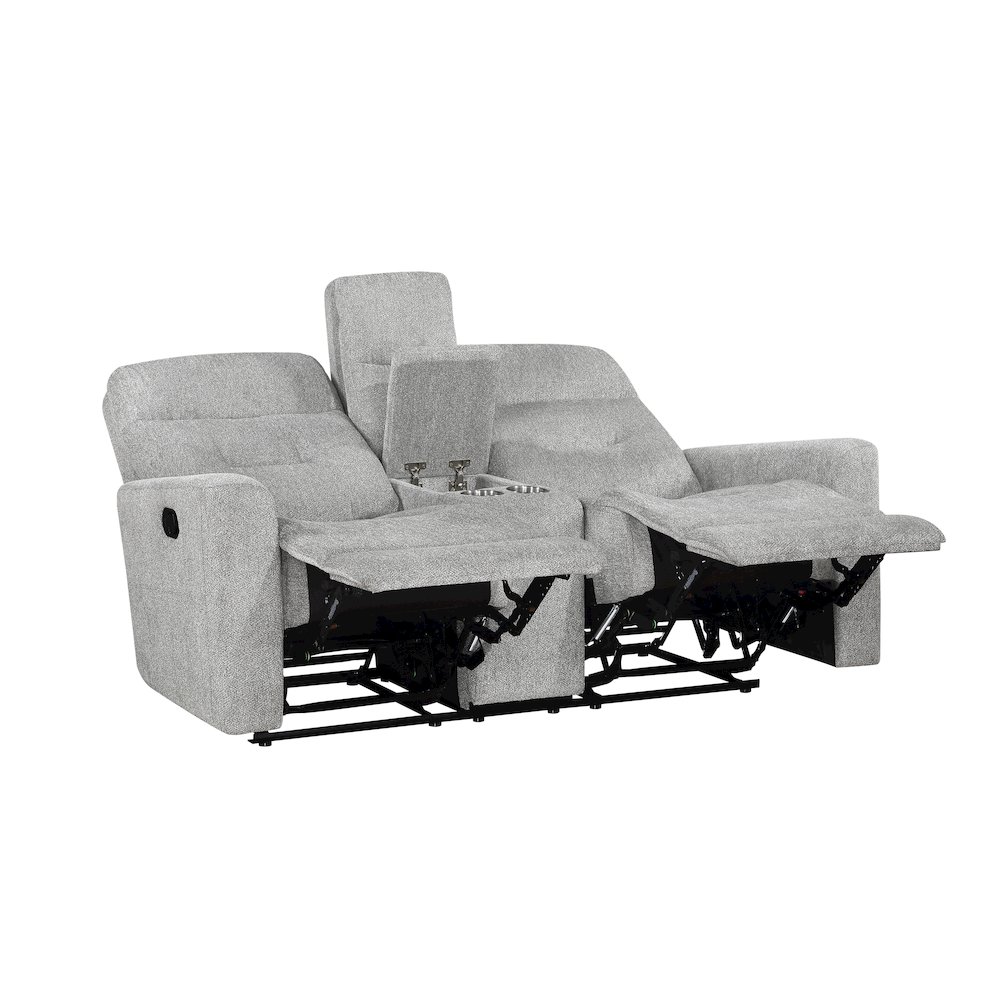 Lyndon Chenille Double Reclining Love Seat With Center Console In Gray. Picture 2