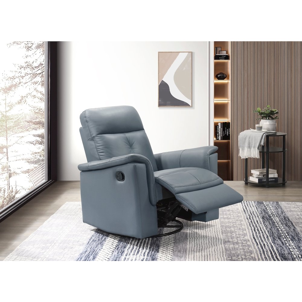 Lexicon Bristow Leather Swivel Glider Reclining Chair in Blue Gray. Picture 2