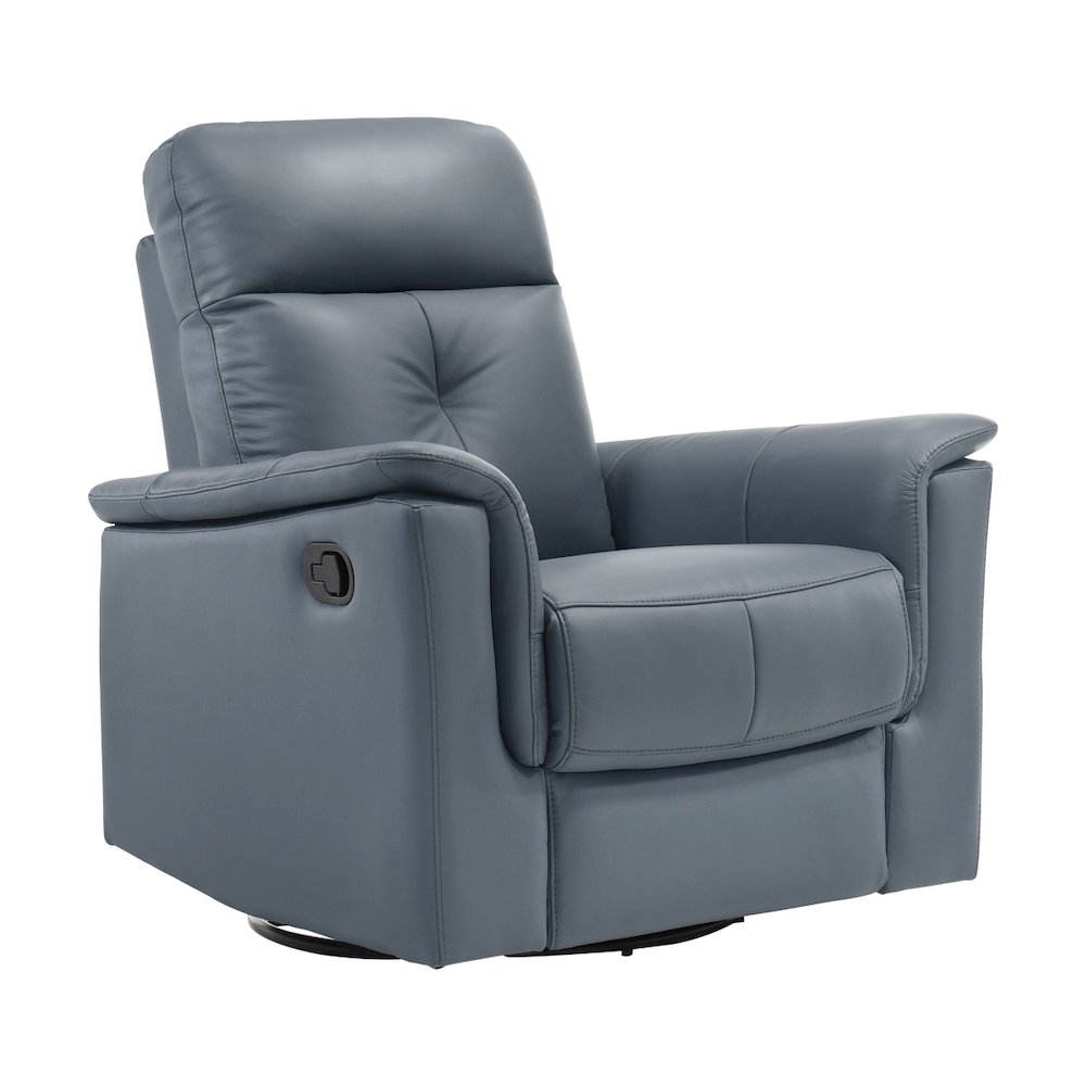 Lexicon Bristow Leather Swivel Glider Reclining Chair in Blue Gray. Picture 1