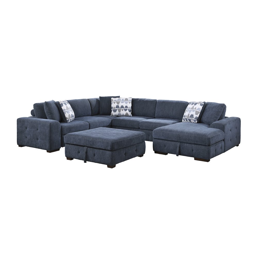 Lexicon Raife Chenille 5-Piece Sectional with Right Chaise in Blue. Picture 1