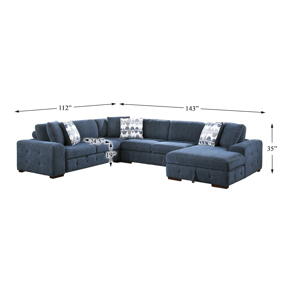 Lexicon Raife Chenille 5-Piece Sectional with Right Chaise in Blue. Picture 3