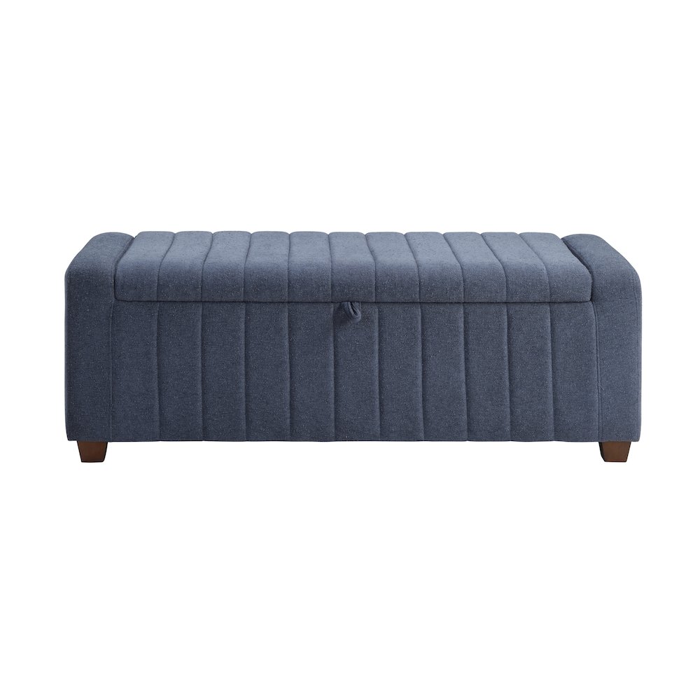 Derby Boucle Lift Top Storage Bench in Blue. Picture 3