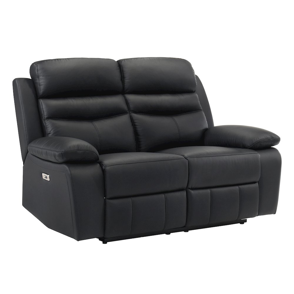 Hancock Leather Power Double Reclining Love Seat In Black. Picture 1