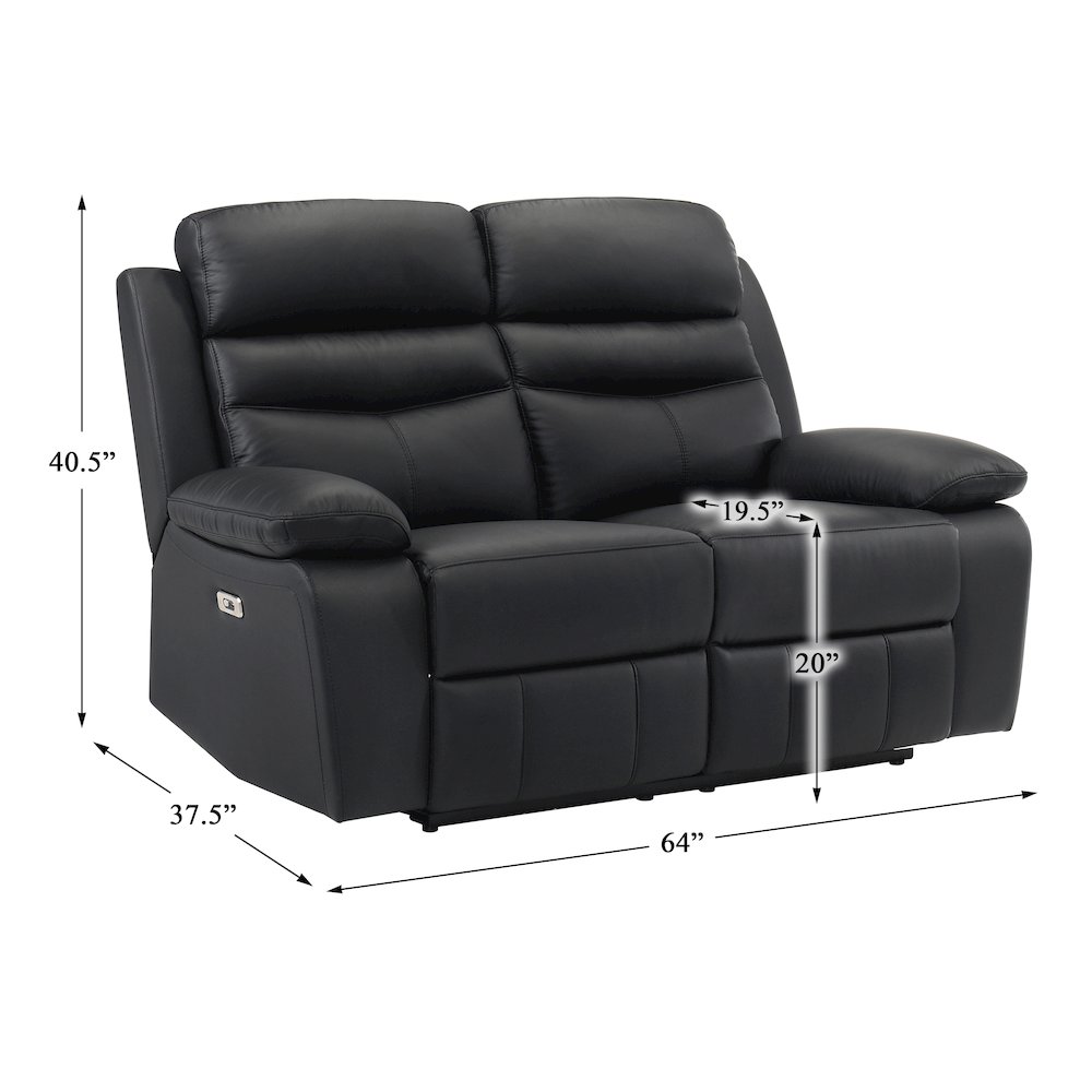 Hancock Leather Power Double Reclining Love Seat In Black. Picture 4