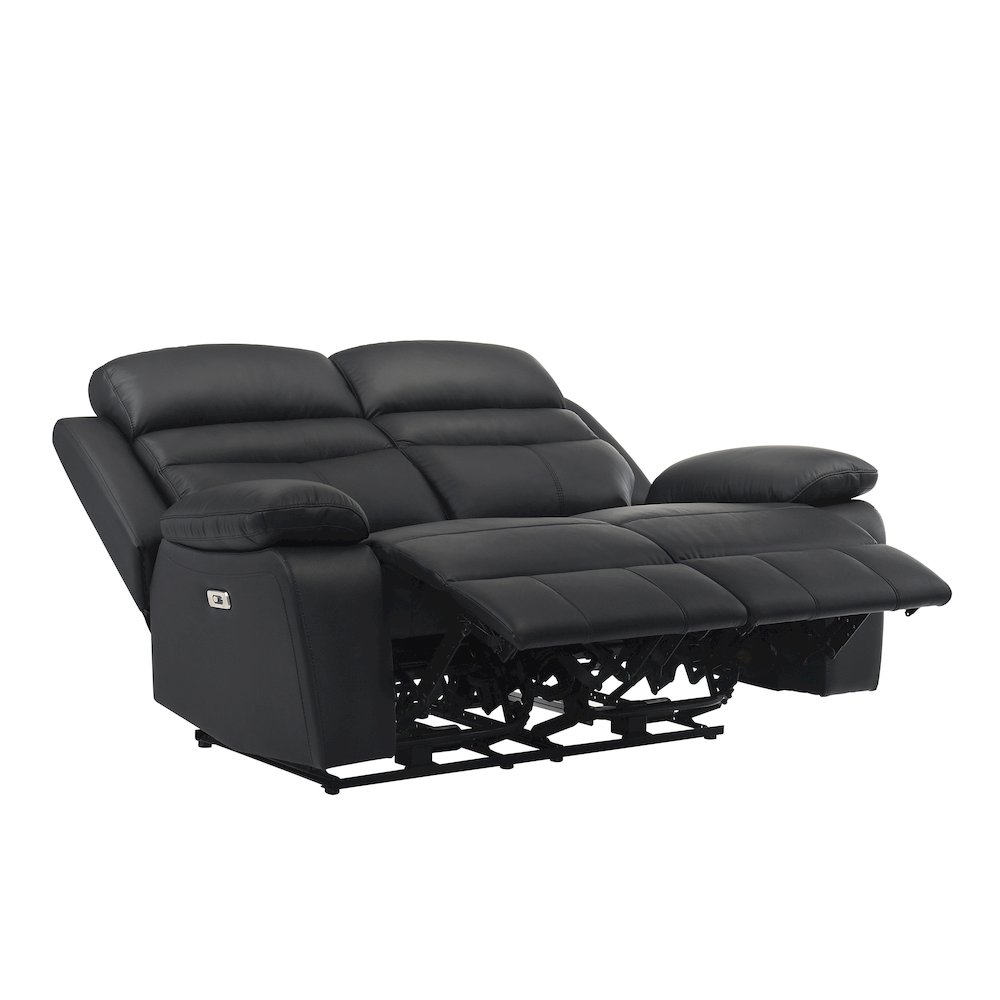 Hancock Leather Power Double Reclining Love Seat In Black. Picture 5