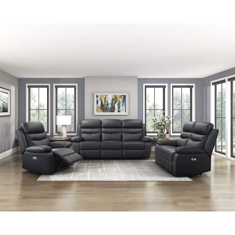Hancock Leather Power Double Reclining Sofa In Black. Picture 2