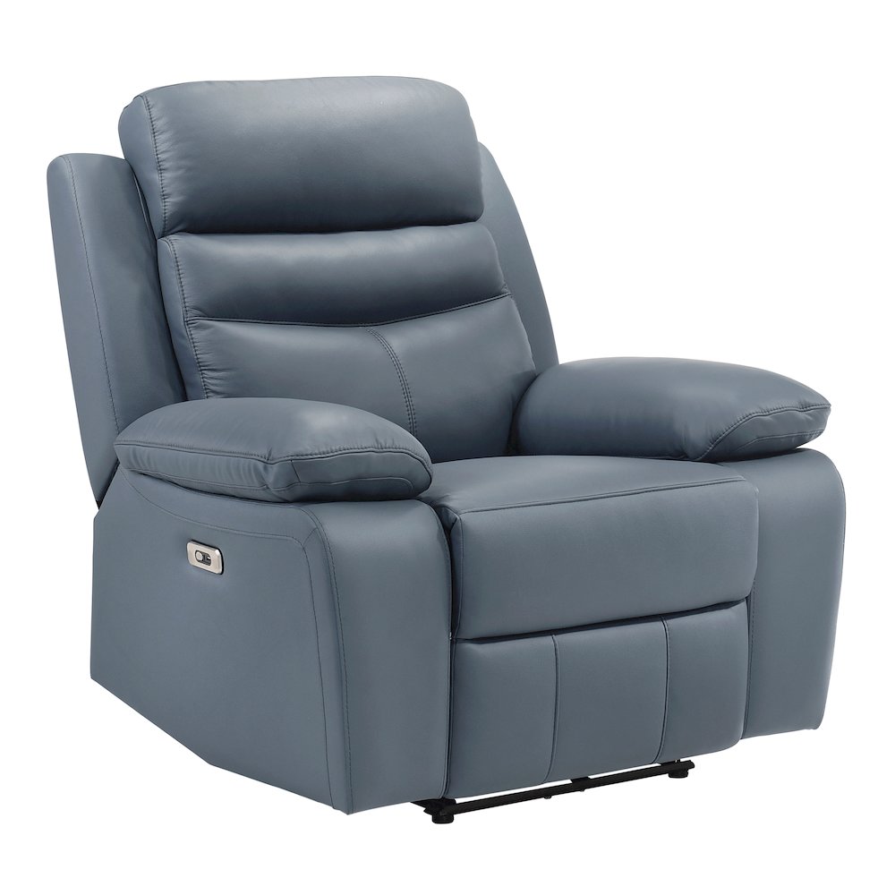 Hancock Leather Power Reclining Chair In Blue. Picture 2