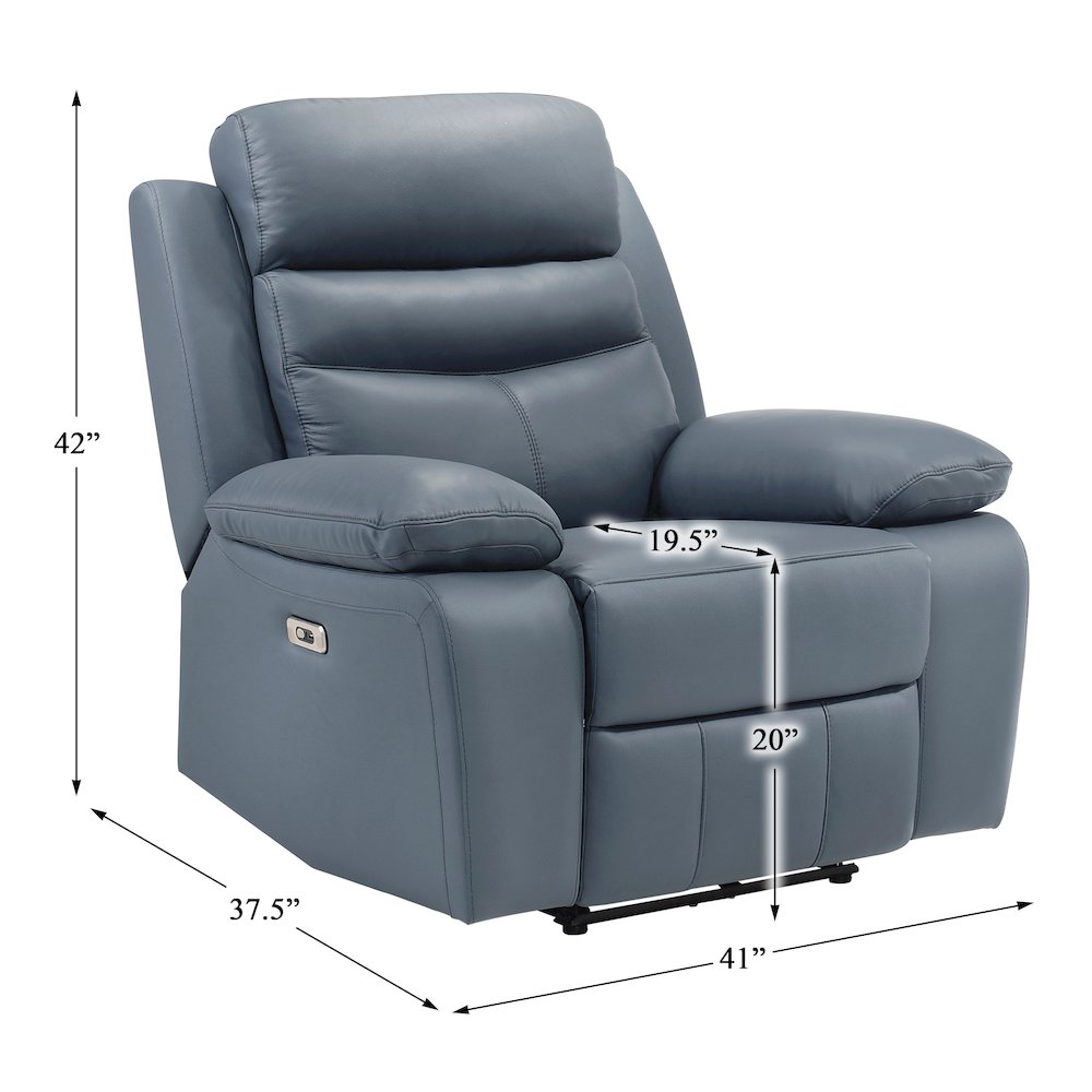 Hancock Leather Power Reclining Chair In Blue. Picture 4