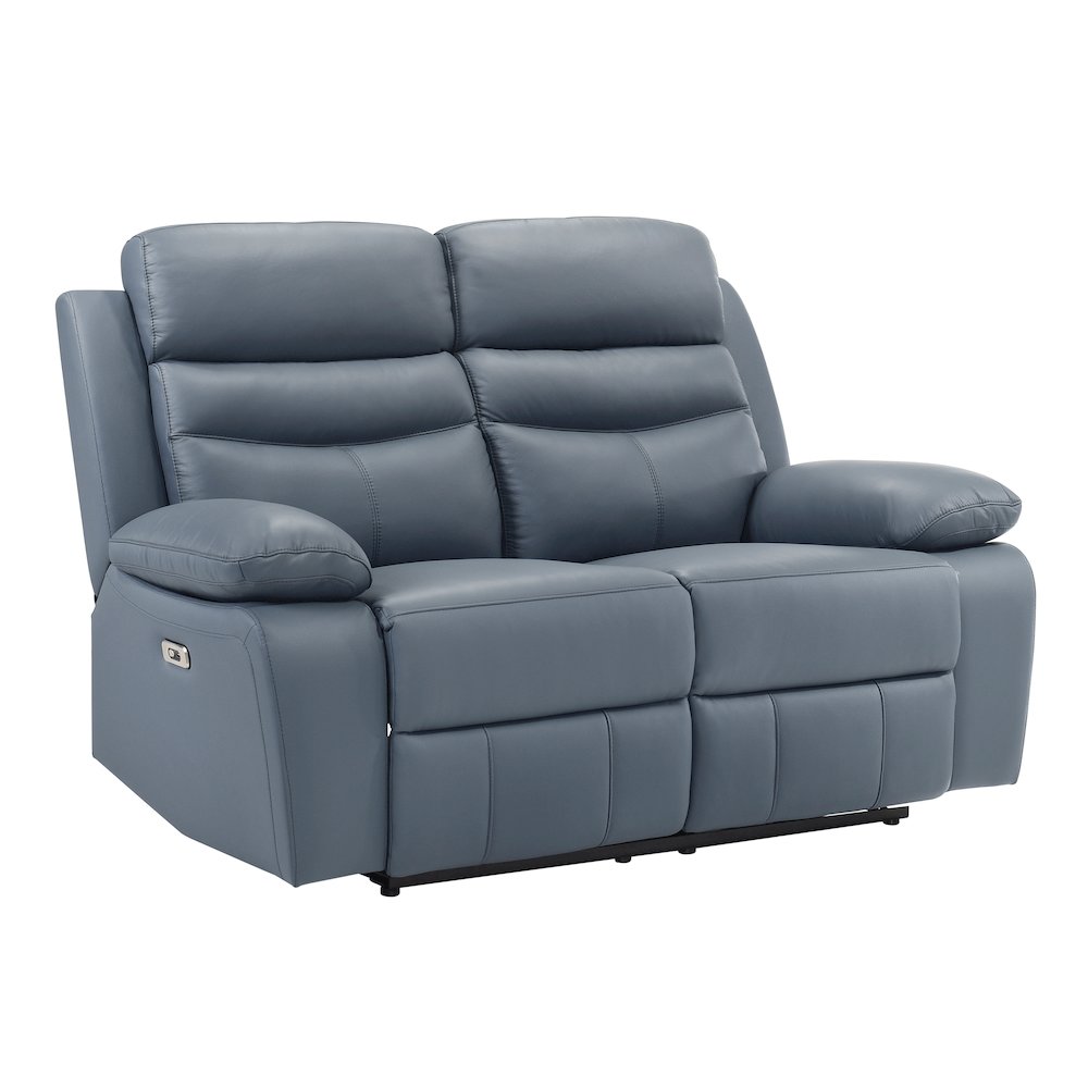 Hancock Leather Power Double Reclining Love Seat In Blue. Picture 1
