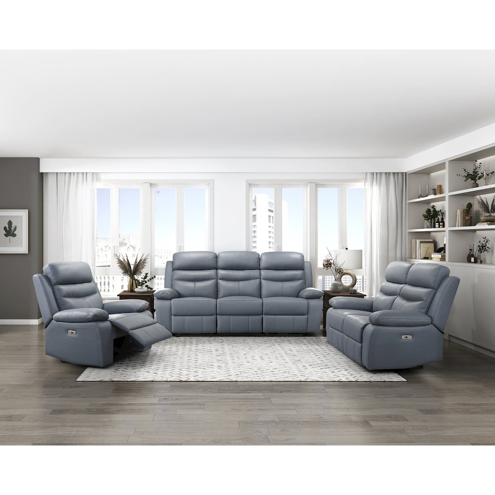 Hancock Leather Power Double Reclining Love Seat In Blue. Picture 2