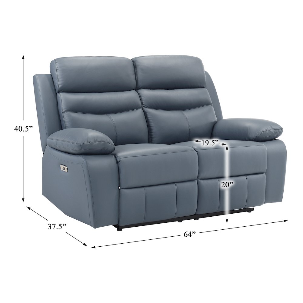 Hancock Leather Power Double Reclining Love Seat In Blue. Picture 4