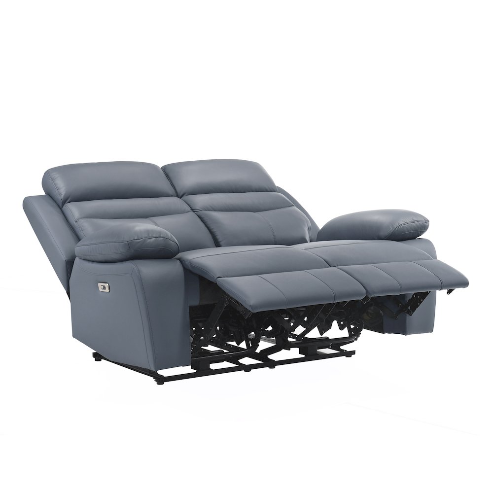 Hancock Leather Power Double Reclining Love Seat In Blue. Picture 5