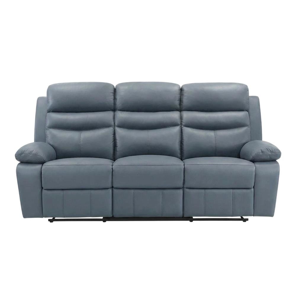 Leather Power Double Reclining Sofa and Recliner Couch for Living Room, Blue. Picture 1
