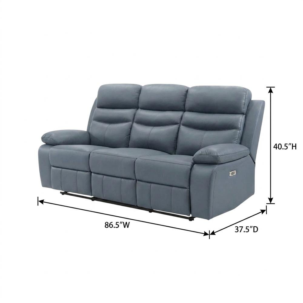 Leather Power Double Reclining Sofa and Recliner Couch for Living Room, Blue. Picture 5
