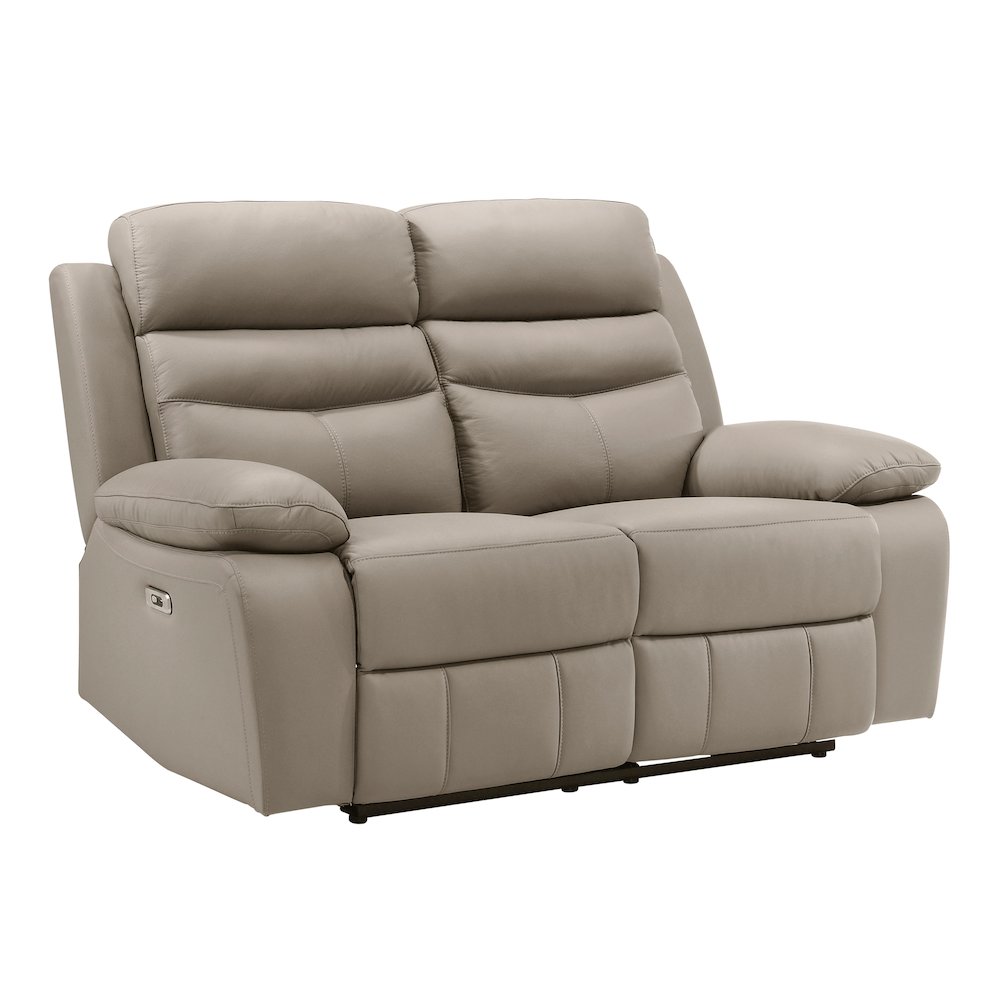 Hancock Leather Power Double Reclining Love Seat In Latte. Picture 1