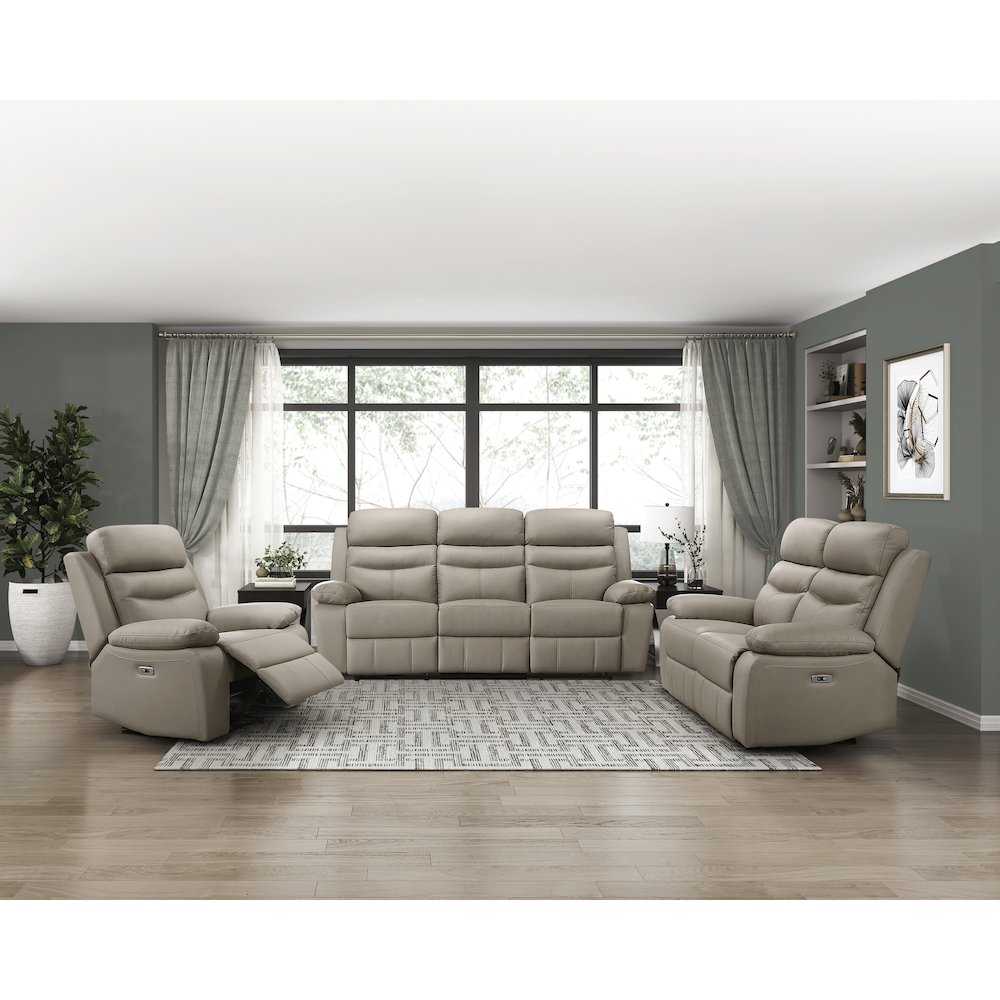 Hancock Leather Power Double Reclining Love Seat In Latte. Picture 2