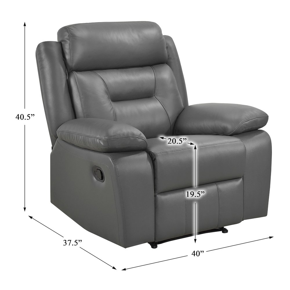 Laconia Leather Reclining Chair In Dark Gray. Picture 4