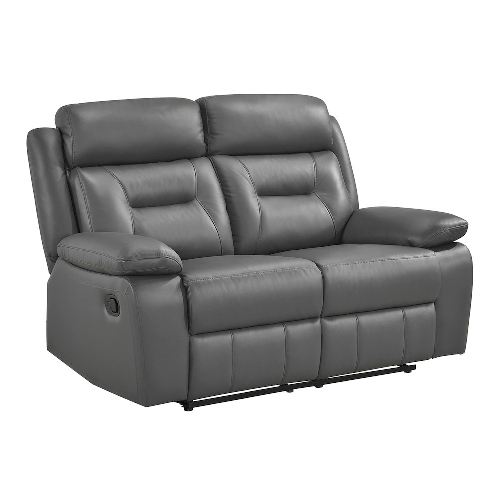 Laconia Leather Double Reclining Love Seat In Dark Gray. Picture 1