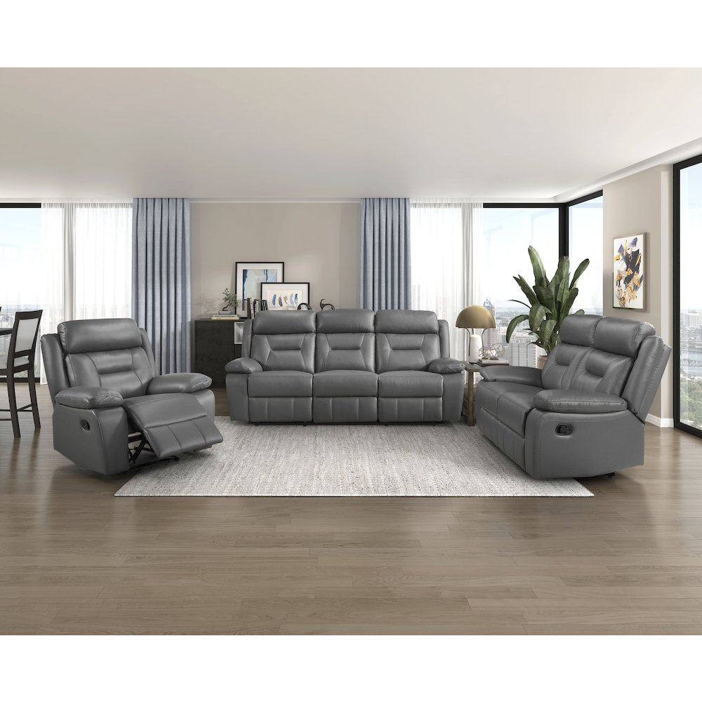 Laconia Leather Double Reclining Love Seat In Dark Gray. Picture 2