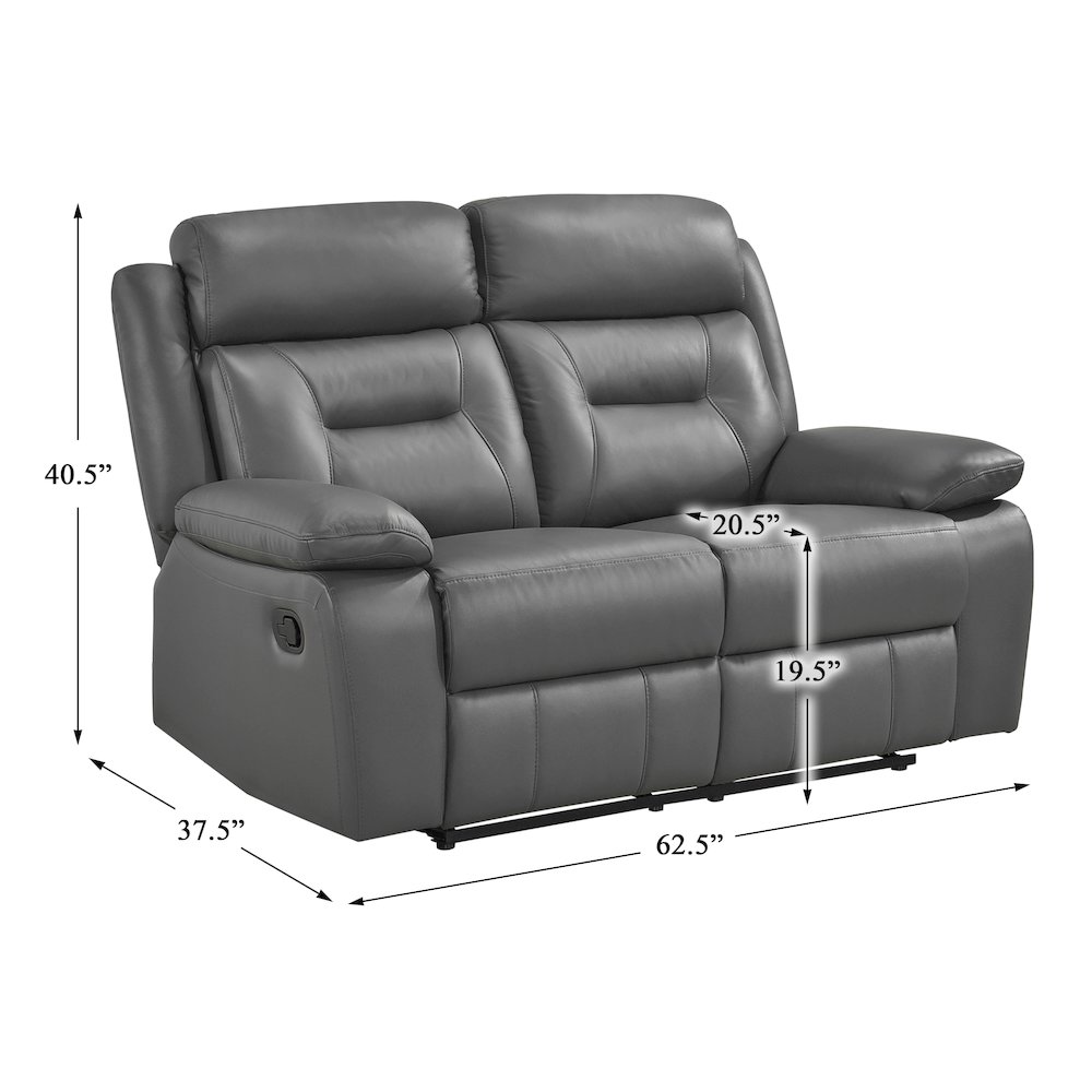 Laconia Leather Double Reclining Love Seat In Dark Gray. Picture 4