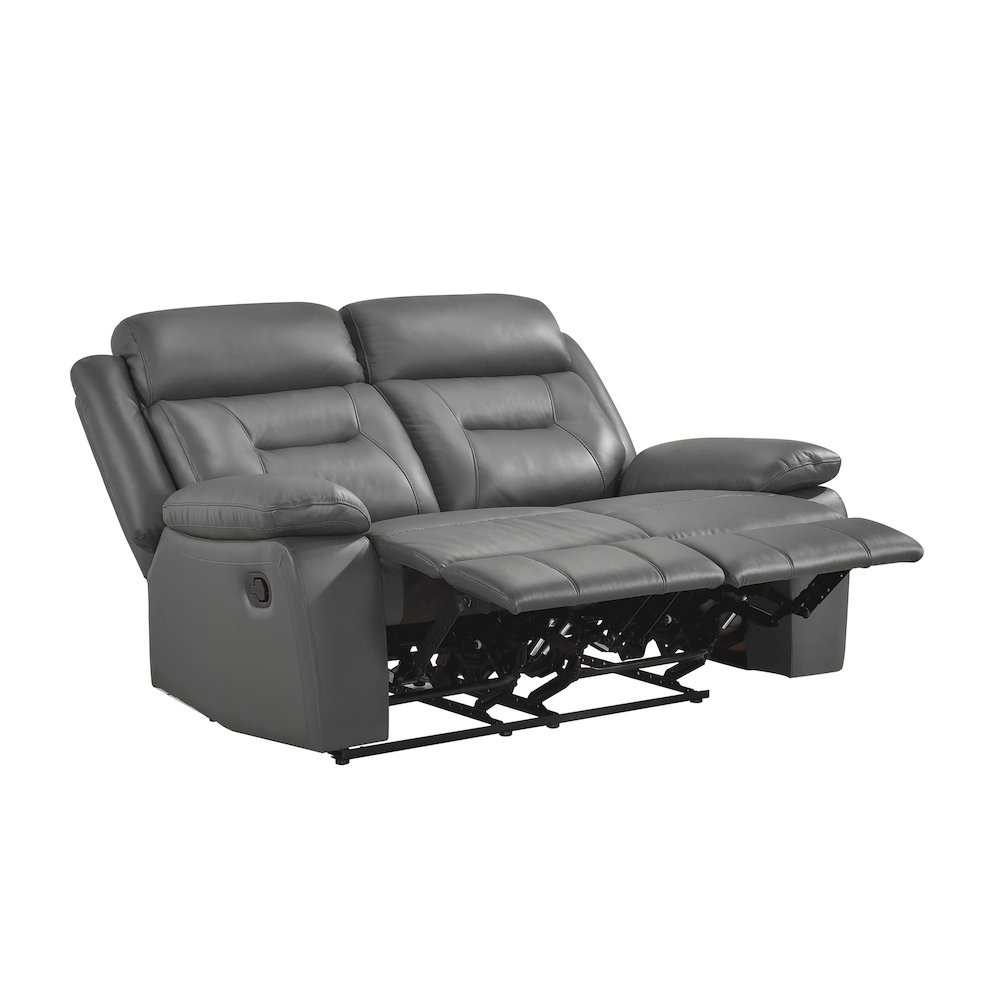 Laconia Leather Double Reclining Love Seat In Dark Gray. Picture 5
