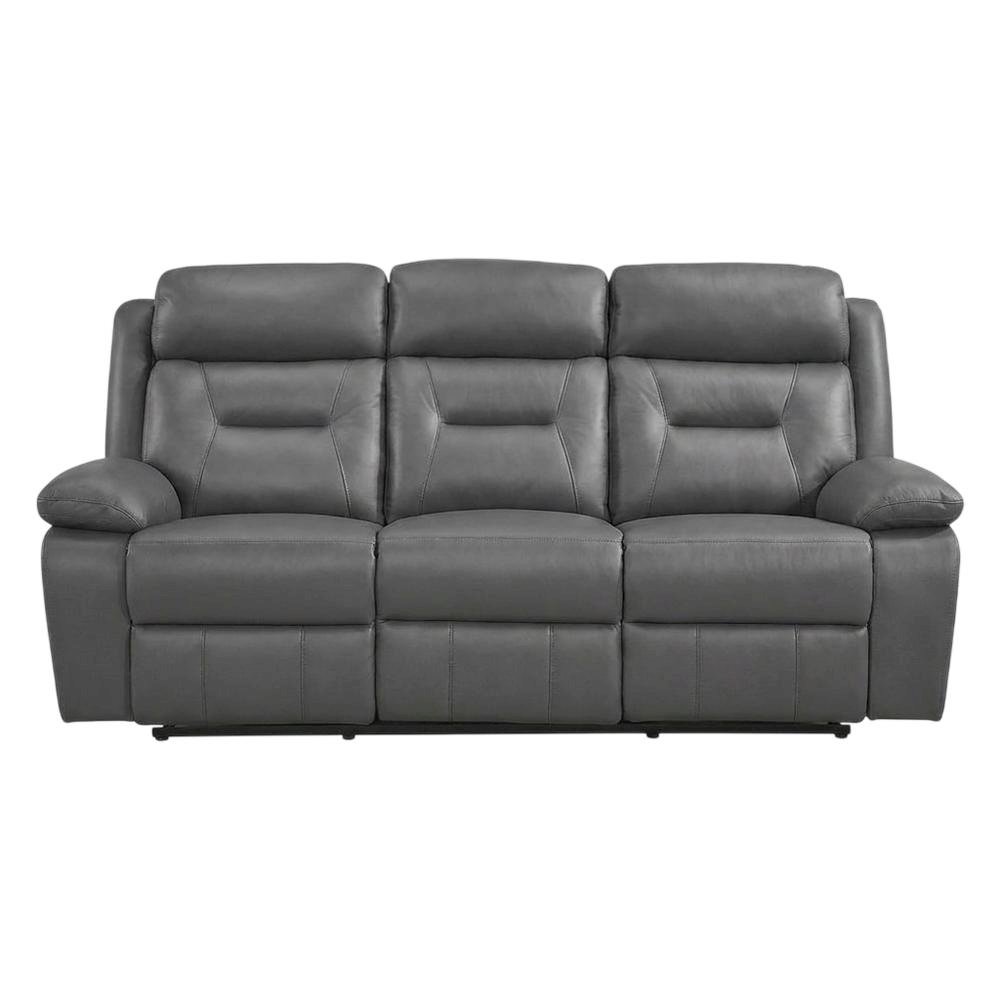 Laconia Leather Double Reclining Sofa with Top Grain for Living Room, Dark Gray. Picture 1