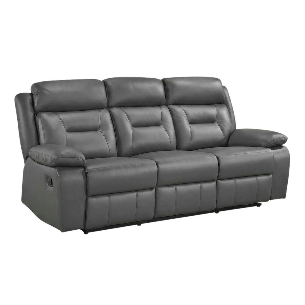 Laconia Leather Double Reclining Sofa with Top Grain for Living Room, Dark Gray. Picture 3
