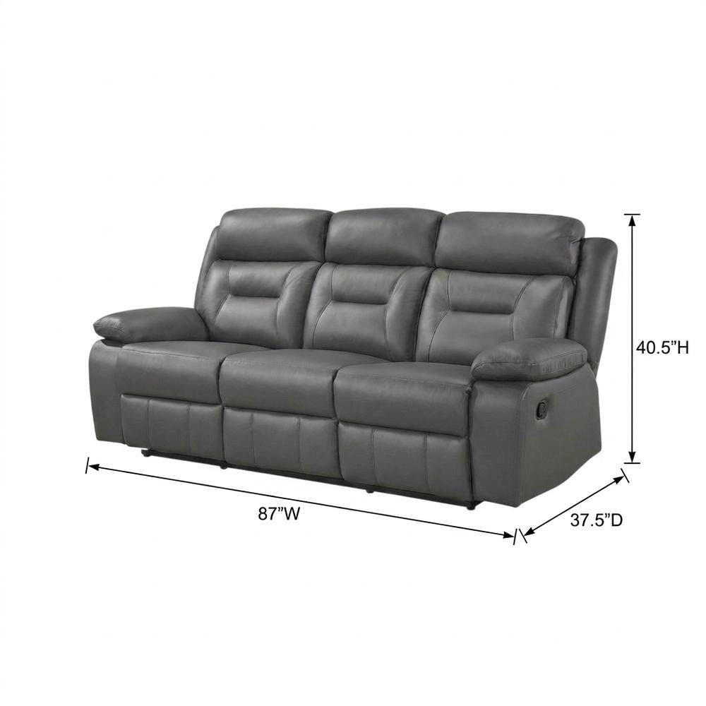 Laconia Leather Double Reclining Sofa with Top Grain for Living Room, Dark Gray. Picture 5