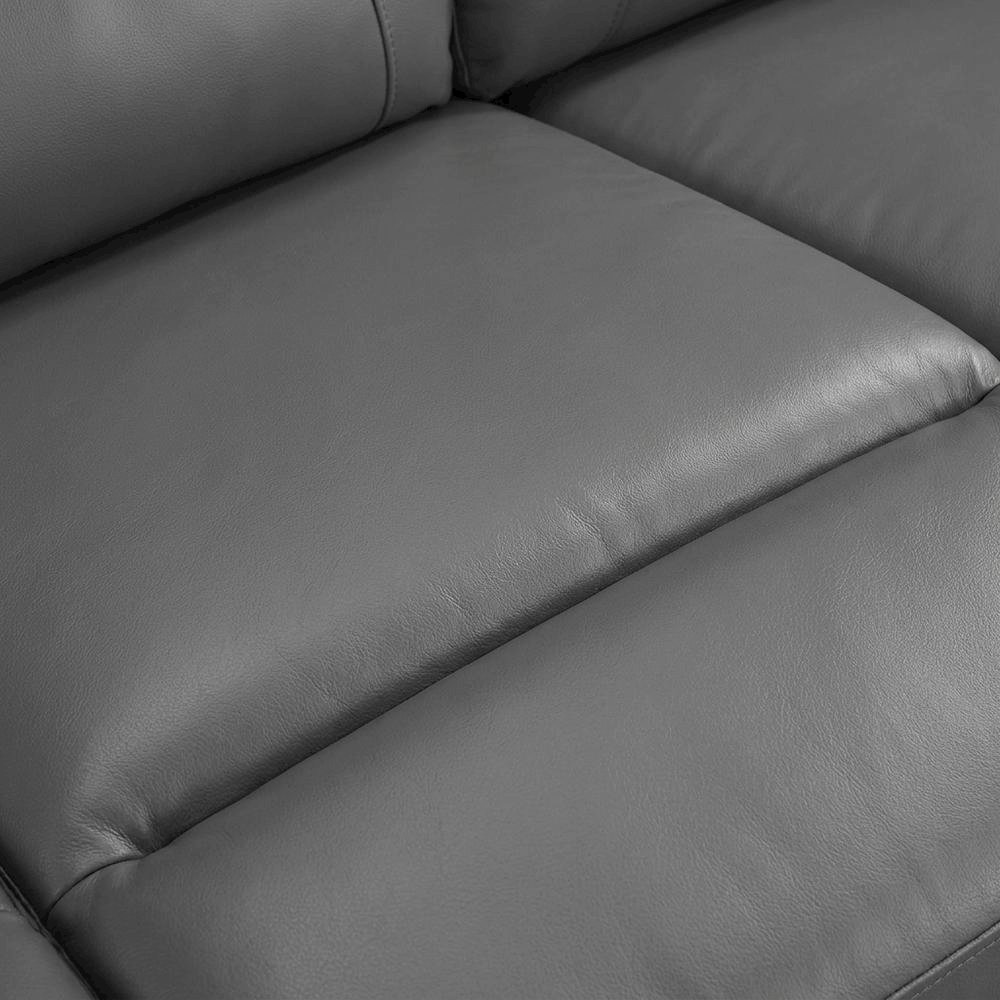 Laconia Leather Double Reclining Sofa with Top Grain for Living Room, Dark Gray. Picture 6